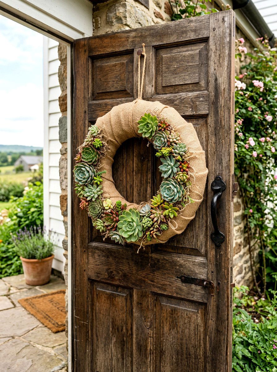 Burlap Succulent Wreath - 25 Spring Succulent Wreath Ideas
