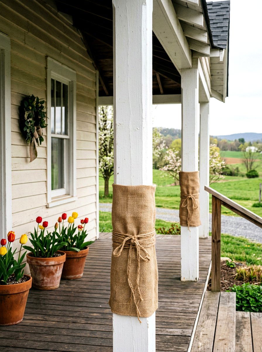 Burlap Wrap Porch Column - 25 Spring Porch Column Decor Ideas