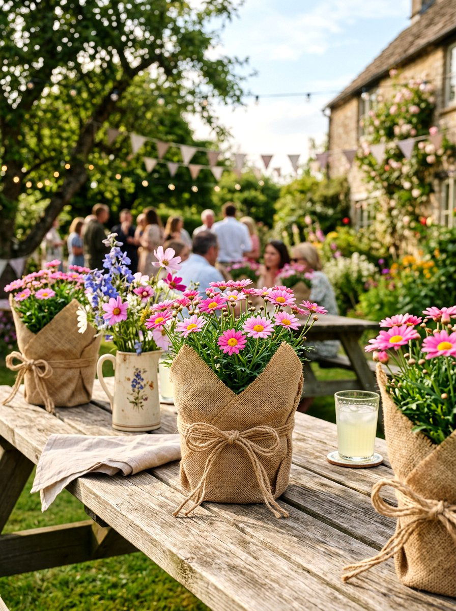 Burlap Wrapped Pot - 25 Spring Decorated Pot Ideas