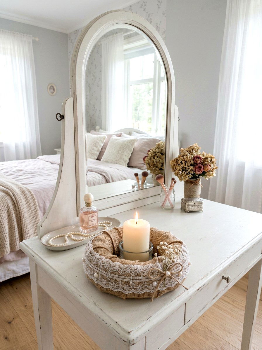 Burlap and lace candle ring - 25 Spring Candle Wreath Ideas