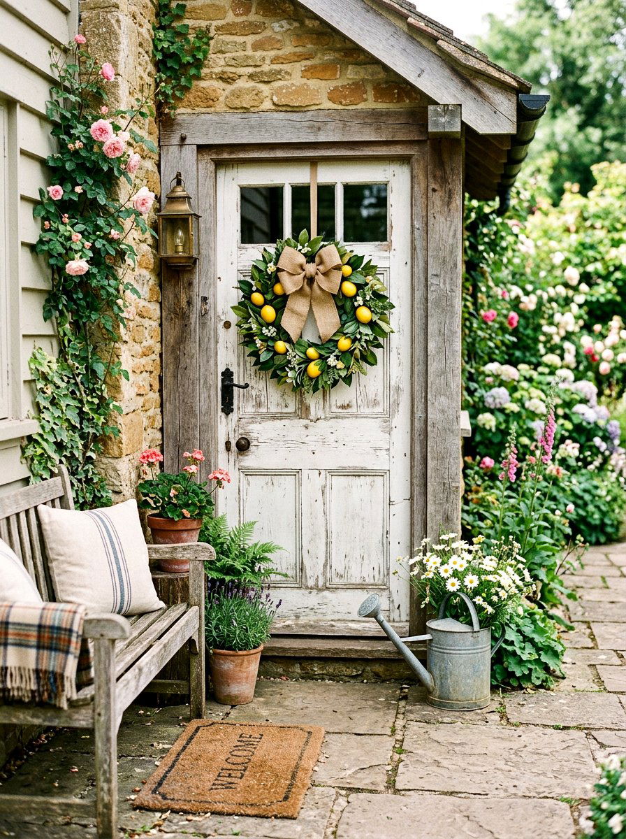 Burlap bow lemon wreath - 25 Spring Lemon Wreath Ideas