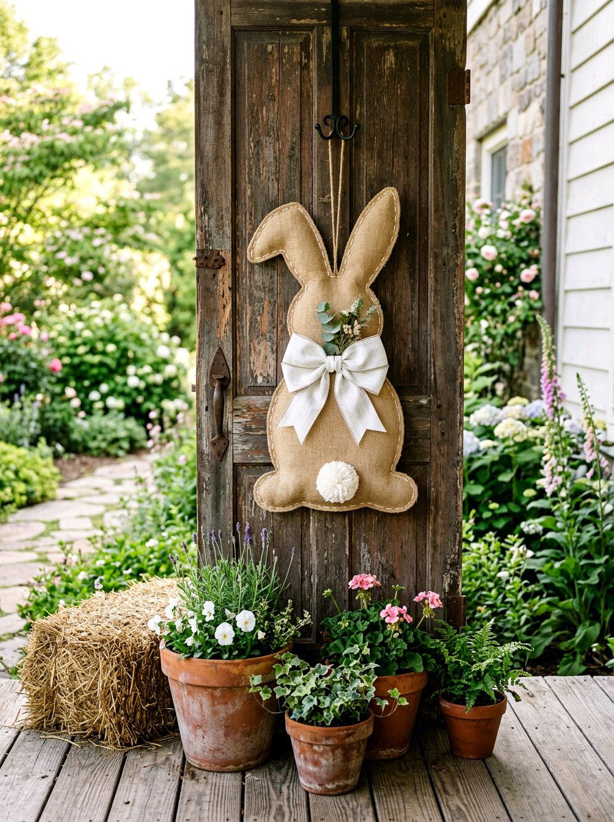 Burlap bunny door hanger - 25 Spring Door Hanger Ideas