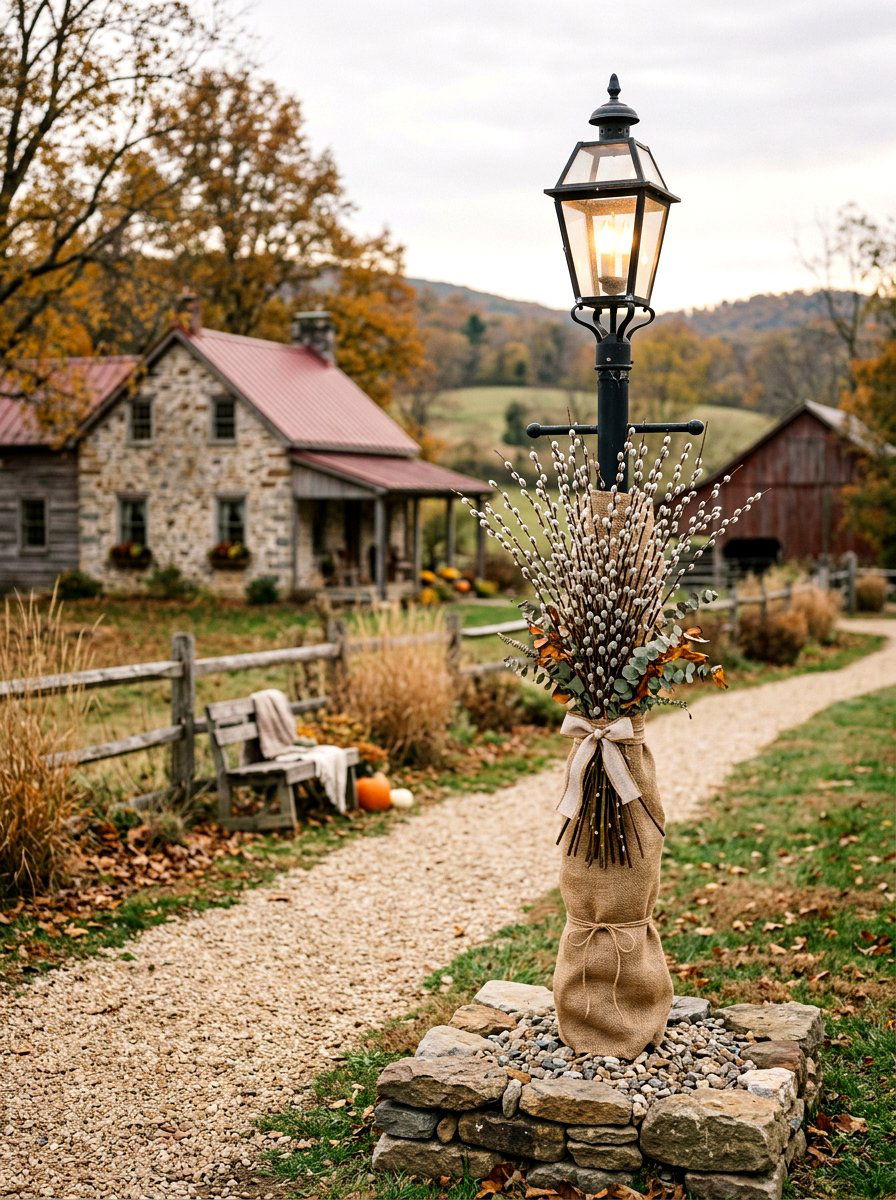 Burlap lamp post - 25 Spring Lamp Post Decor Ideas