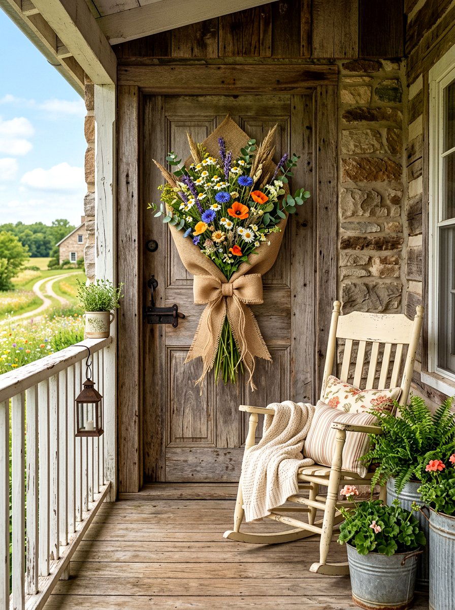 Burlap wrap floral swag - 25 Spring Door Swag Ideas