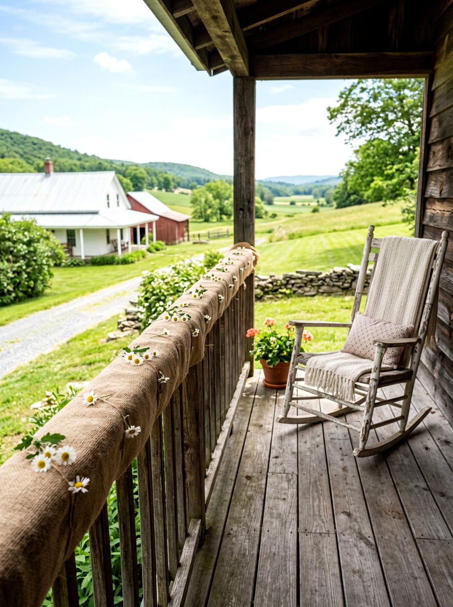 Burlap wrap for porch railing - 25 Spring Porch Railing Decor Ideas