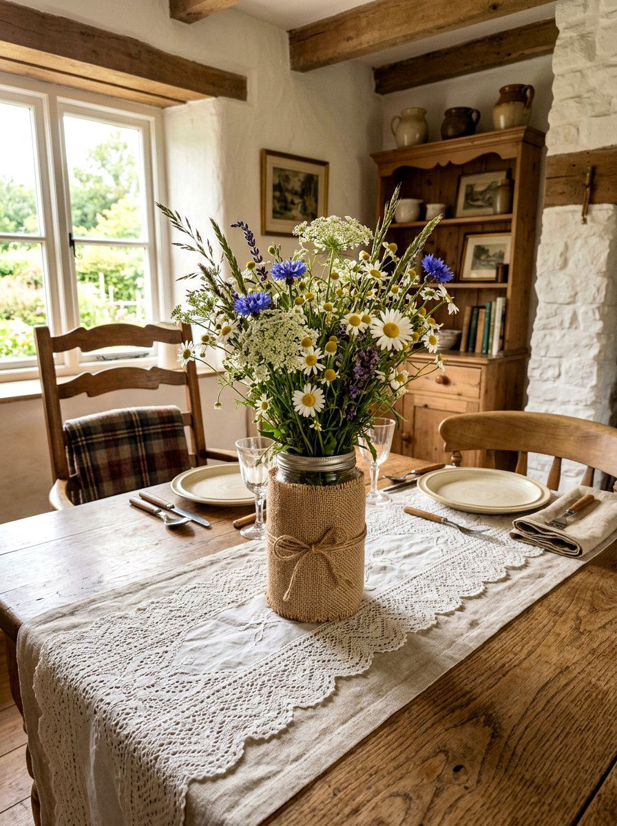 Burlap wrapped mason jar vase - 25 Spring Mason Jar Vase Ideas