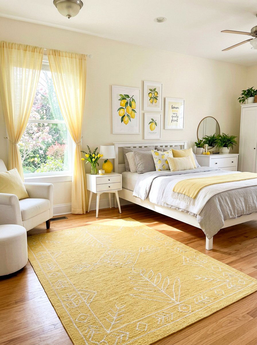 Butter Yellow Accent Rug - 25 Spring Bedroom Rug Ideas