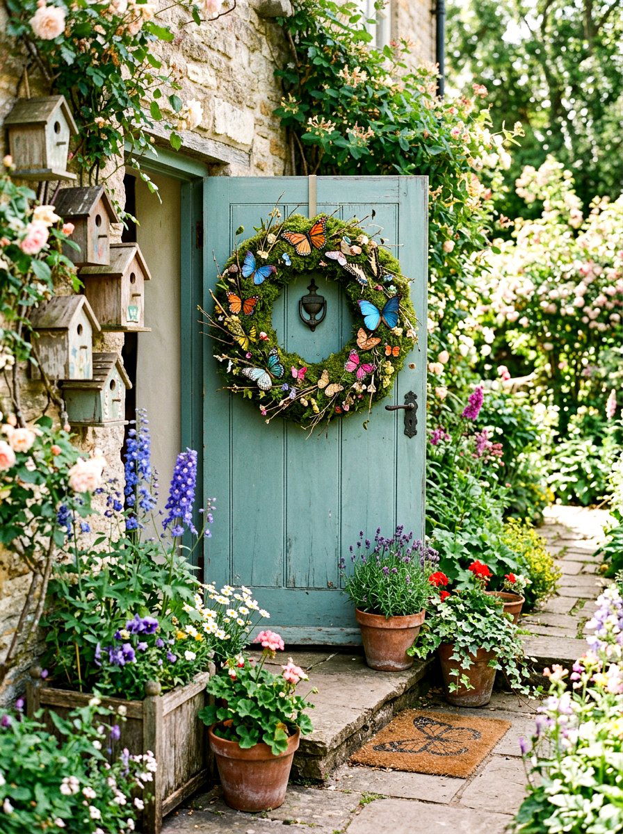 Butterfly Accent Porch - 25 Spring DIY Wreath Ideas