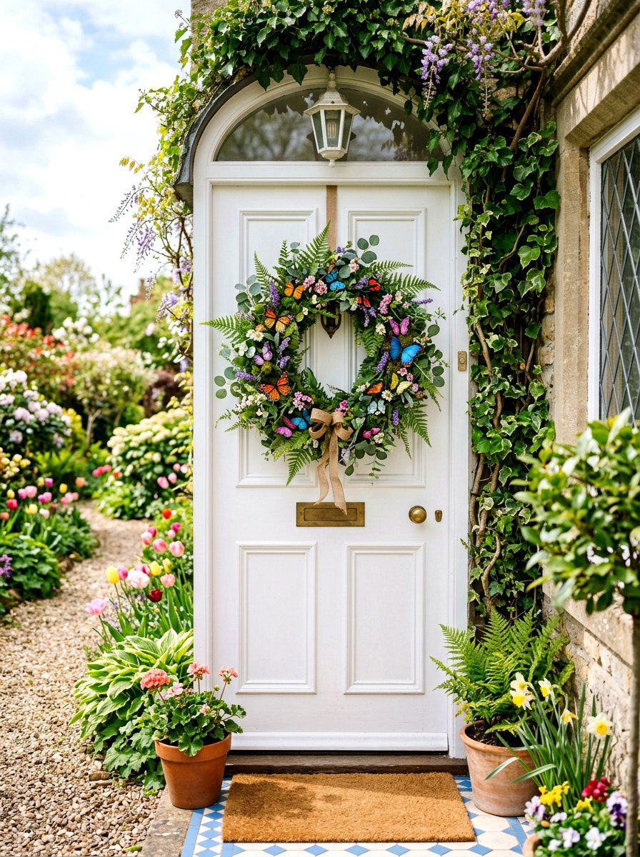 Butterfly Accented Wreath - 25 Spring Wreath Ideas for Front Door