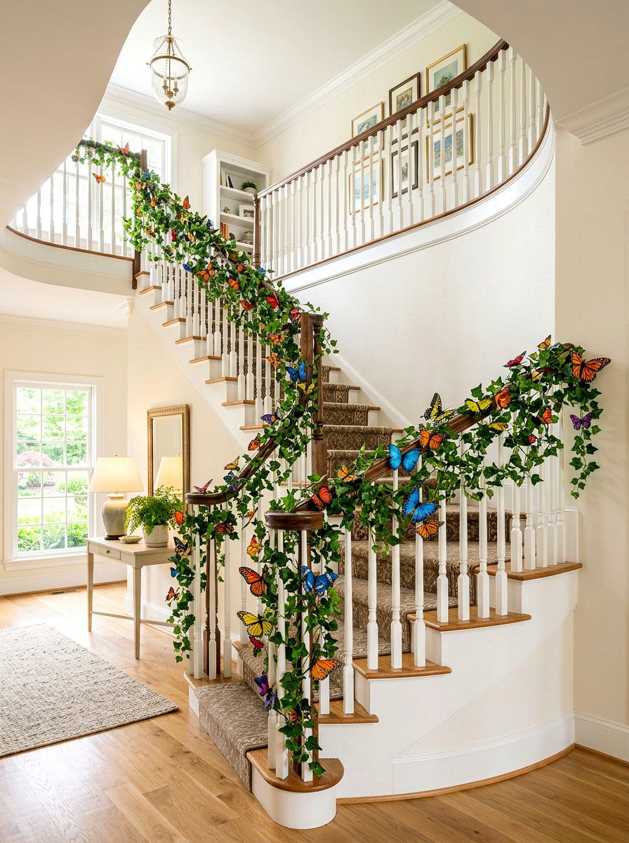Butterfly Accents - 25 Spring Stair Railing Decor Ideas