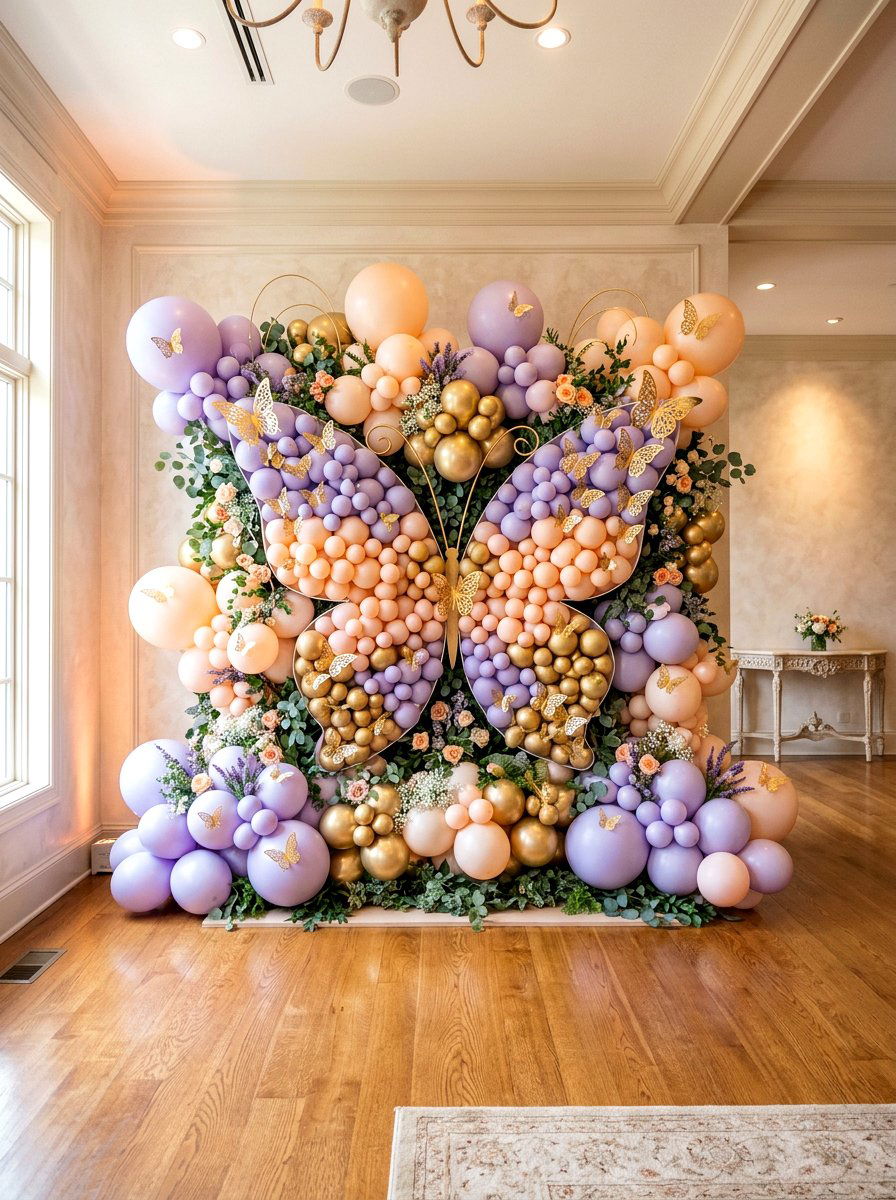 Butterfly Balloon Backdrop - 25 Spring Balloon Arch Ideas for Party