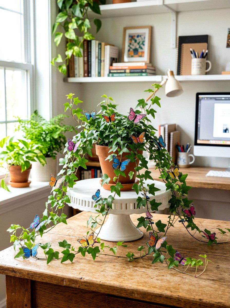 Butterfly Clips And Ivy - 25 Spring Cake Stand Decor Ideas