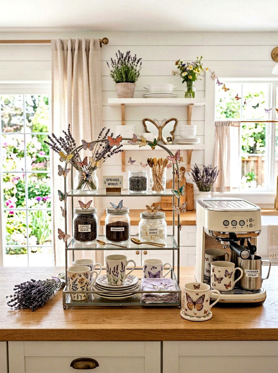 Butterfly Coffee Bar - 25 Spring Coffee Bar Tiered Tray Ideas