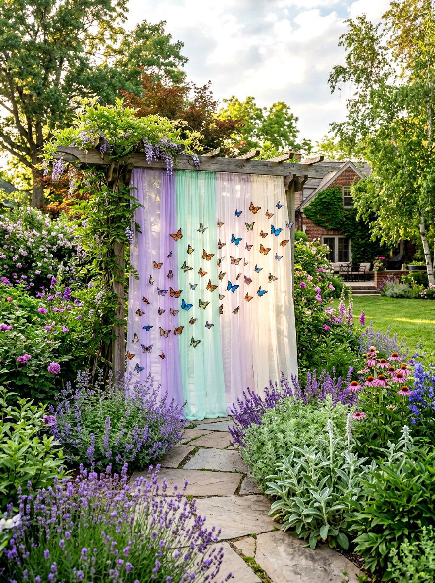 Butterfly Garden Backdrop - 25 Spring Gender Reveal Decor Ideas