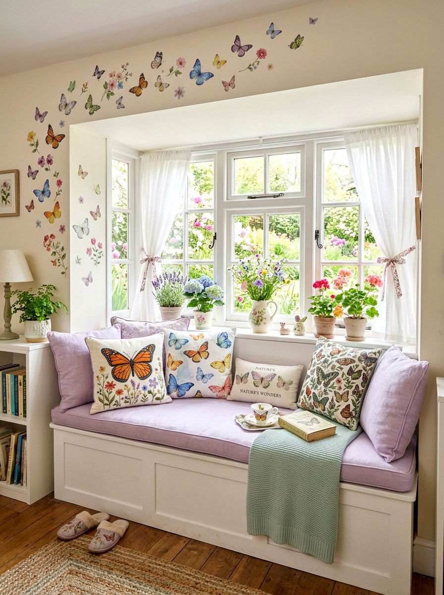 Butterfly Motif Accents - 25 Spring Window Seat Decor Ideas