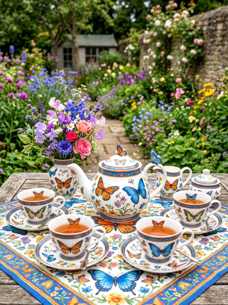 Butterfly Motif Tea Set - 25 Spring Tea Set Ideas
