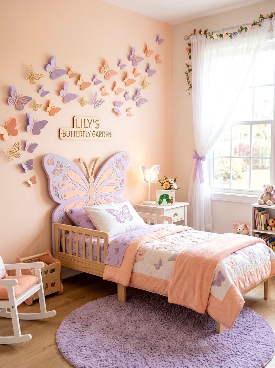 Butterfly Motif Toddler Bed - 25 Spring Kids Room Decor Ideas