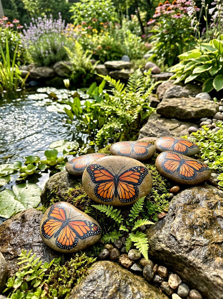 Butterfly Painted Stone - 25 Spring Painted Rock Ideas for Garden