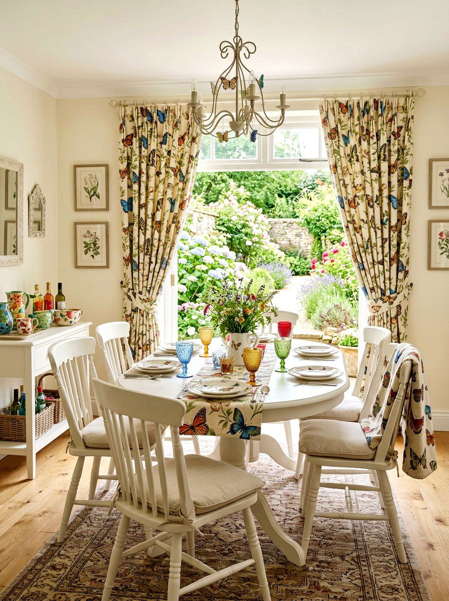 Butterfly Print Window Treatment - 25 Spring Dining Room Curtain Ideas