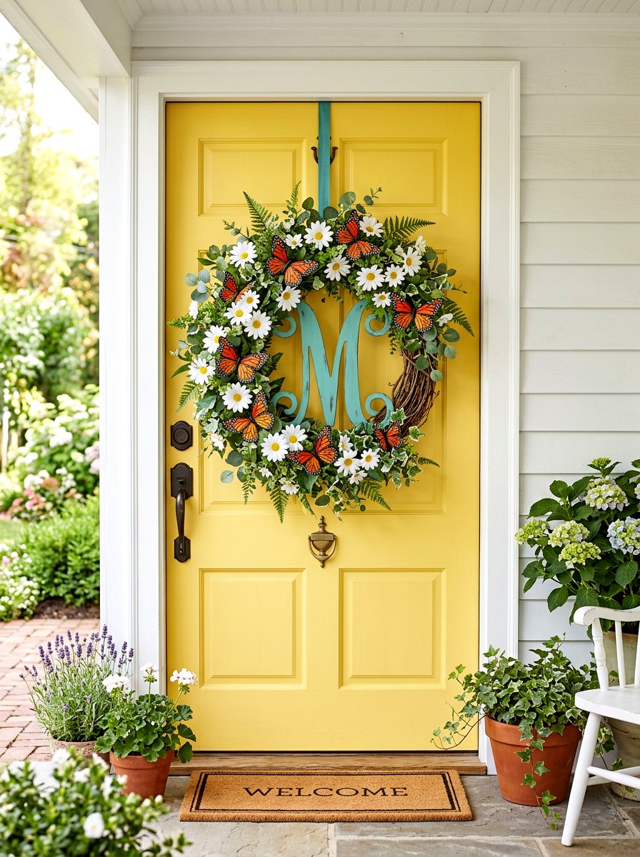 Butterfly Spring Door Wreath - 25 Spring Monogram Wreath Ideas