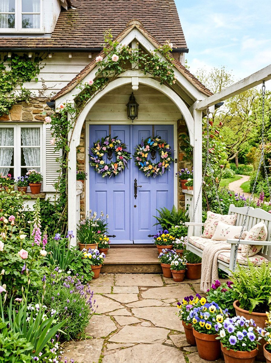 Butterfly Spring Wreath - 25 Spring Double Door Wreath Ideas