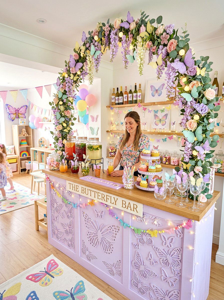 Butterfly Theme Party Bar - 25 Spring Bar Cart Decor Ideas