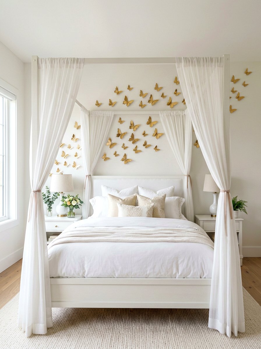 Butterfly Wall Decor - 25 Spring Canopy Bed Decor Ideas