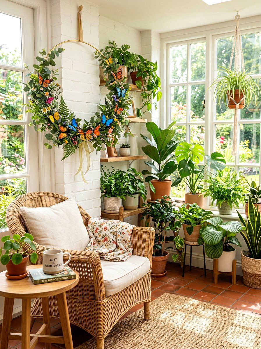 Butterfly accent hoop wreath - 25 Spring Half Wreath Ideas