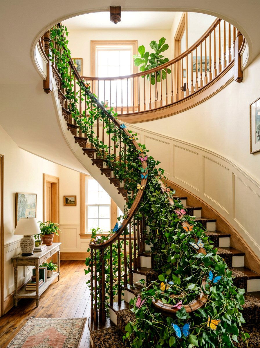 Butterfly and ivy banister - 25 Spring Staircase Decor Ideas