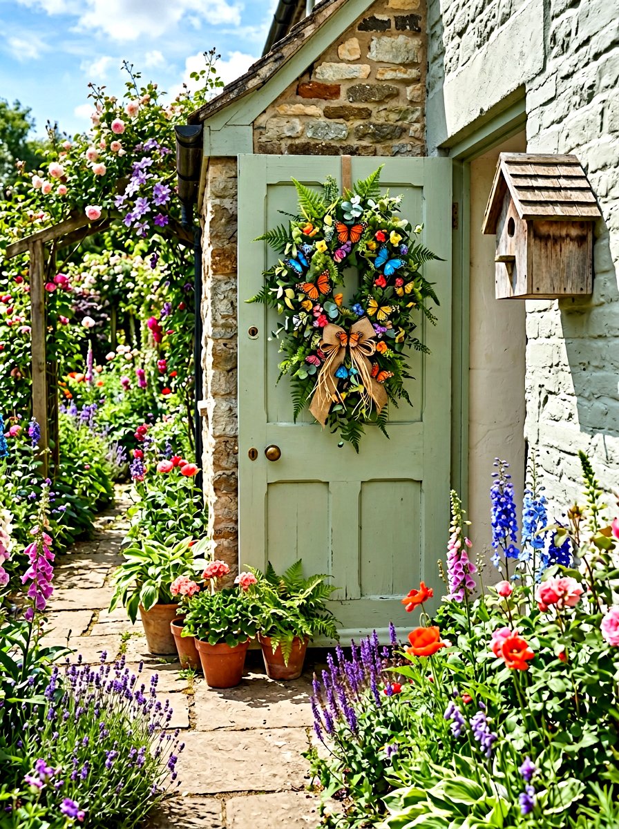 Butterfly garden door swag - 25 Spring Door Swag Ideas