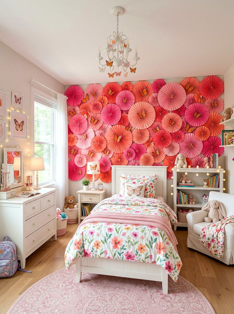 Butterfly paper fan wall - 25 Spring Paper Fan Decor Ideas