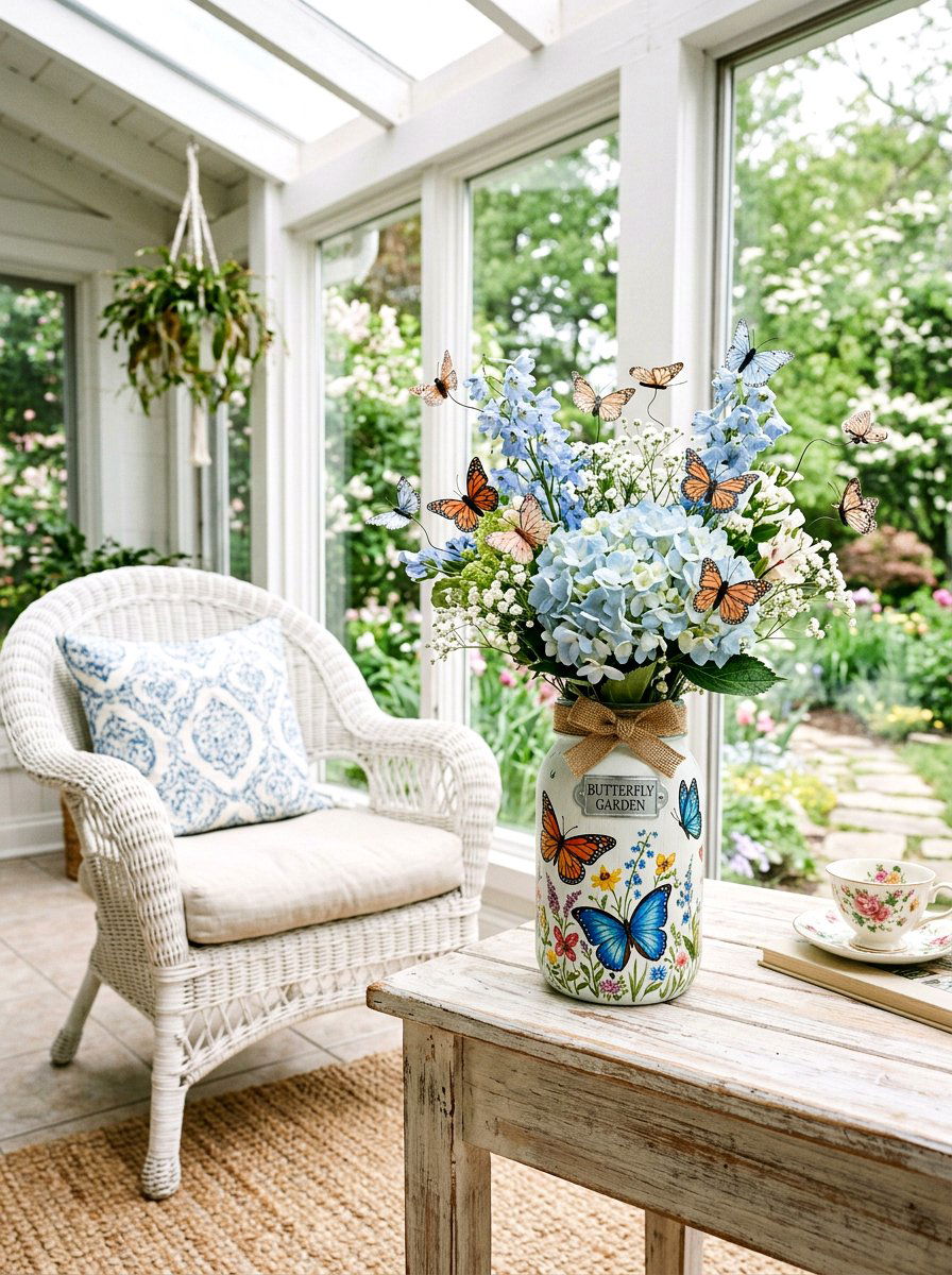 Butterfly theme mason jar vase - 25 Spring Mason Jar Vase Ideas