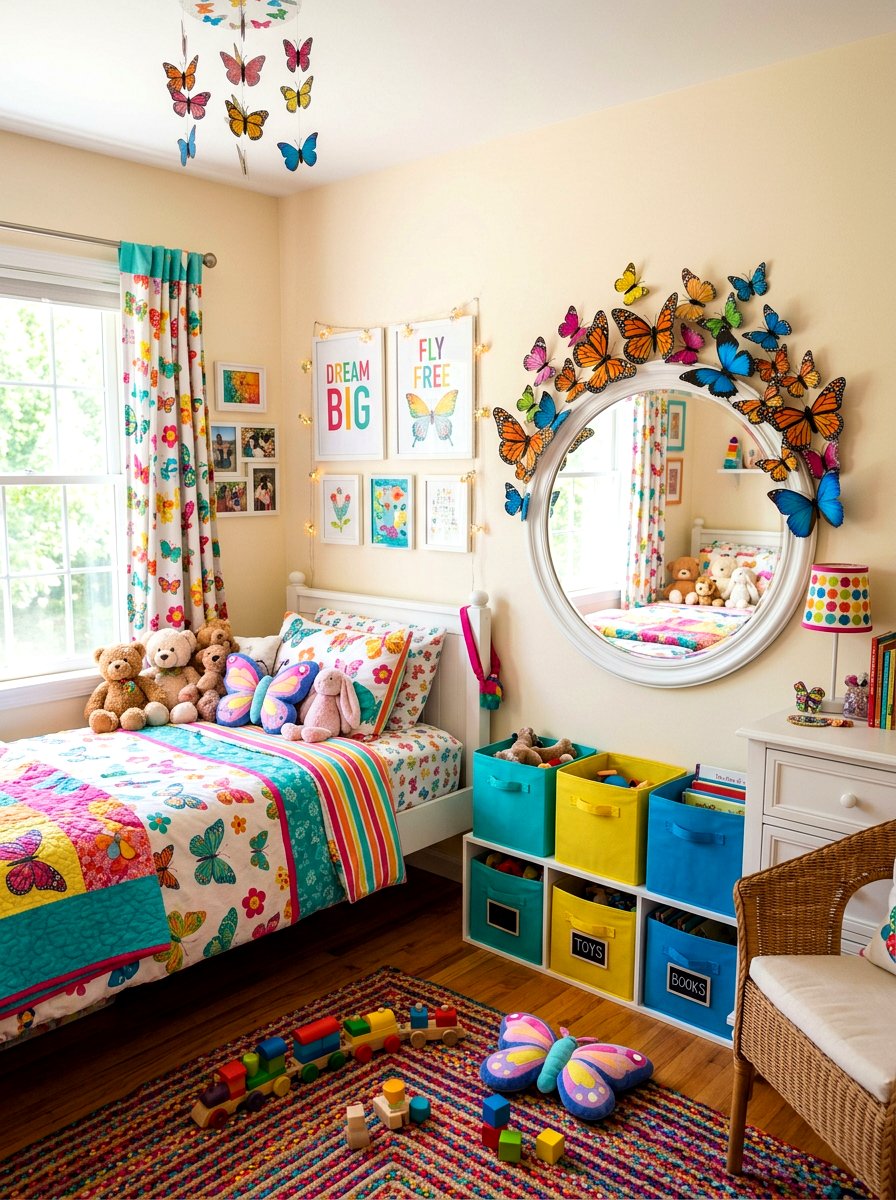 Butterfly wreath on kid room mirror - 25 Spring Wreath on Mirror Ideas