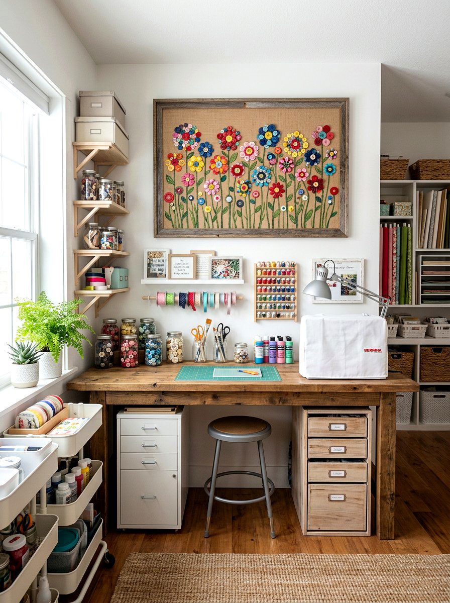 Button Flower Canvas - 25 Spring Flower Craft Ideas