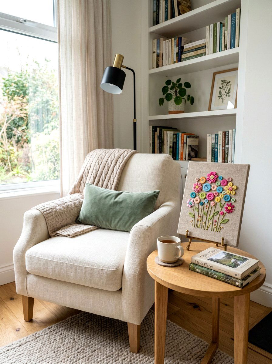 Button flower canvas - 25 Spring Craft Ideas for Kids