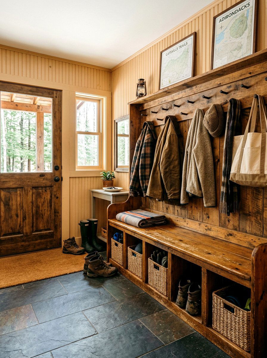 Cabin Mudroom Storage - 25 Spring Cabin Decor Ideas