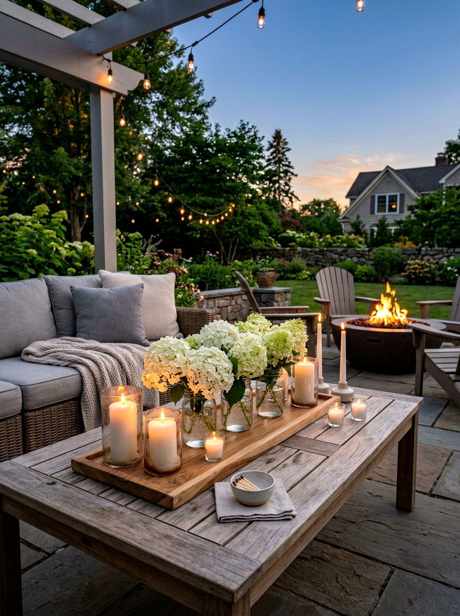 Candle And Hydrangea Display - 25 Spring Hydrangea Centerpiece Ideas