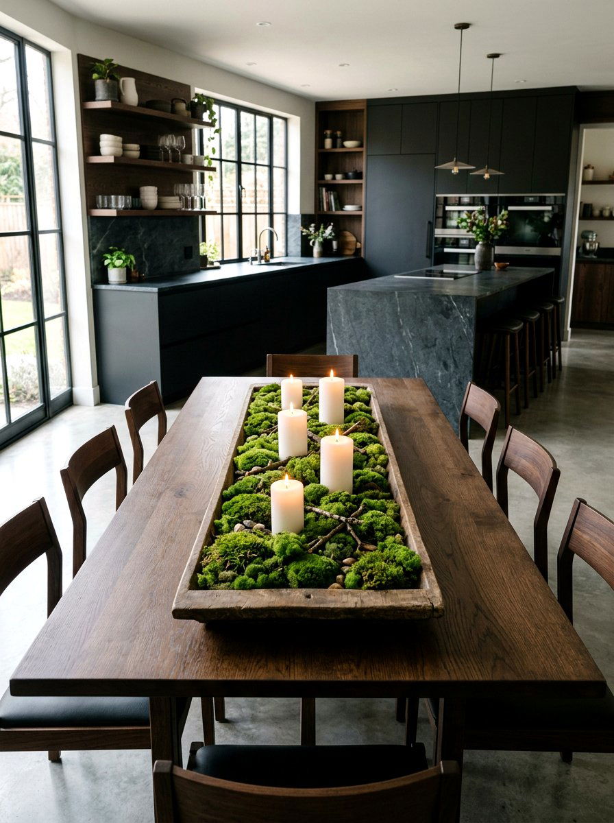 Candle And Moss - 25 Spring Kitchen Table Arrangement Ideas