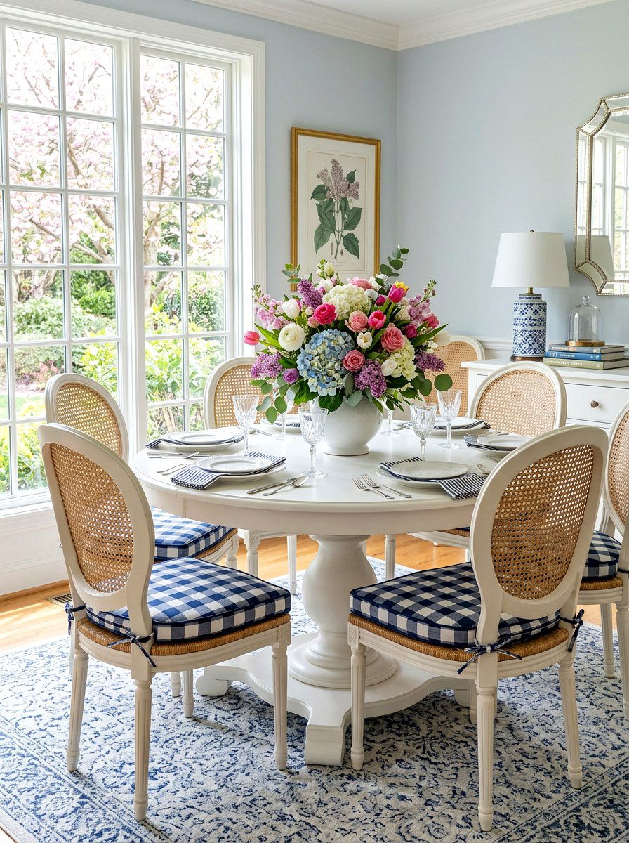 Cane Back Dining Chairs - 25 Spring Preppy Decor Ideas