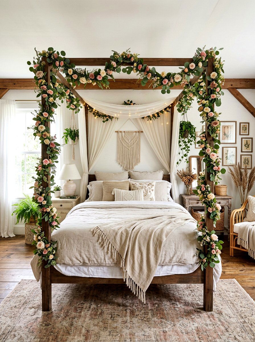 Canopy Bed Floral Vine - 25 Spring Floral Garland Ideas