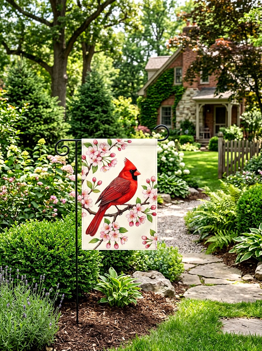 Cardinal Garden Flag - 25 Spring Garden Flag Ideas