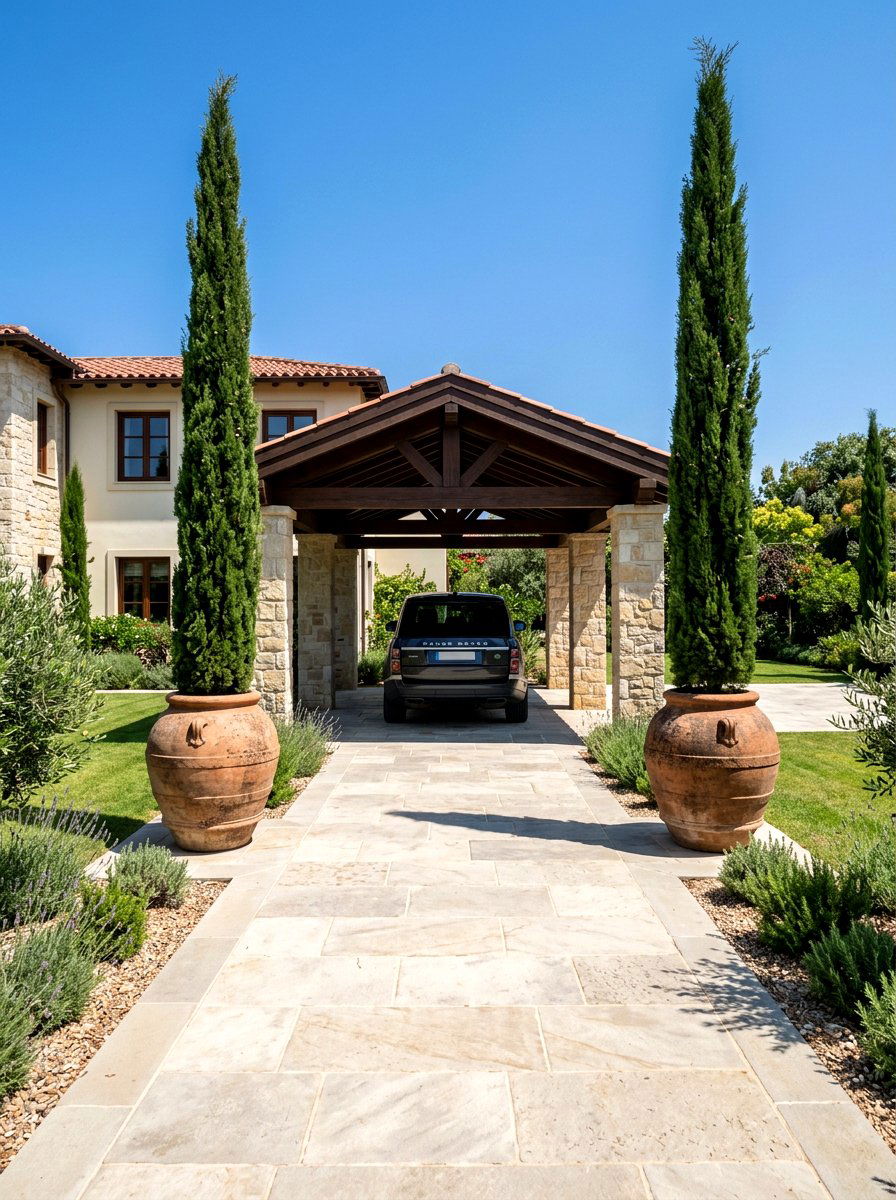 Carport Potted Trees