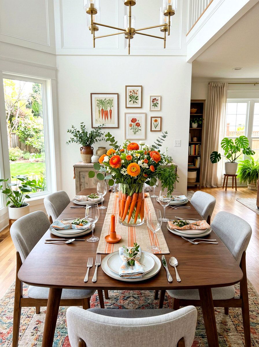 Carrot And Flower Table Decor - 25 Spring Table Centerpiece Ideas