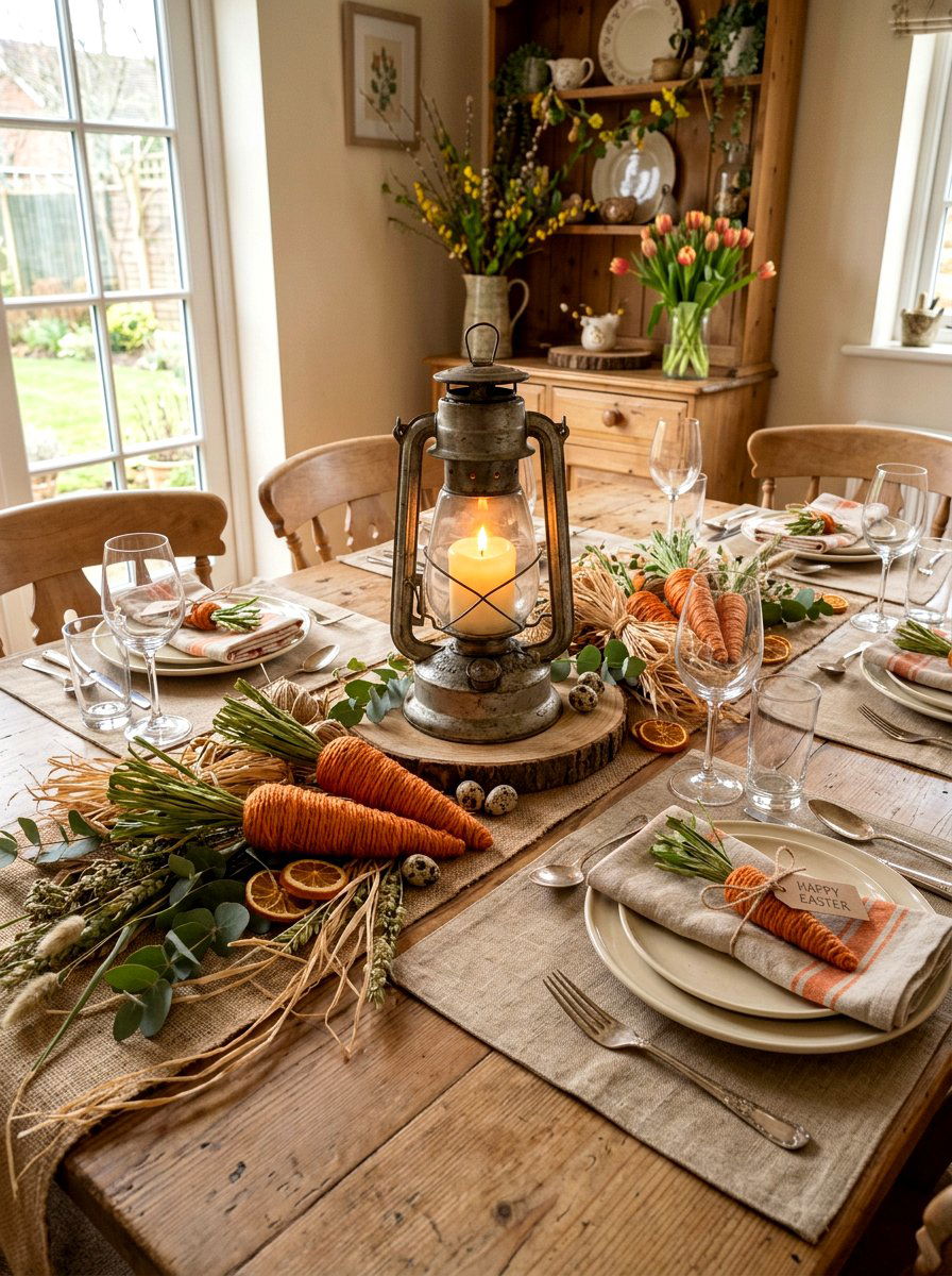 Carrot Decor And Raffia - 25 Spring Lantern Filler Ideas