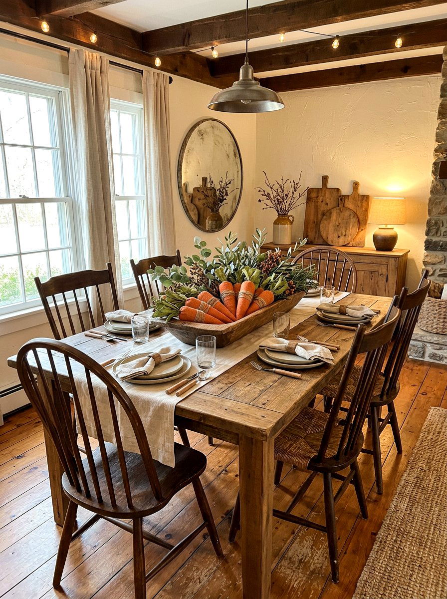 Carrot and Greenery Vignette - 25 Spring Dough Bowl Decor Ideas