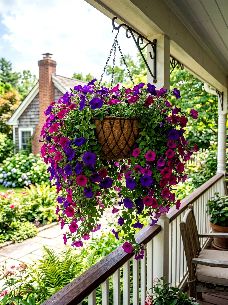 Cascading Petunia Basket - 25 Spring Curbside Planter Ideas