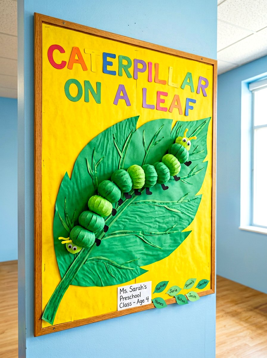 Caterpillar On Leaf - 25 Spring Bulletin Board Ideas