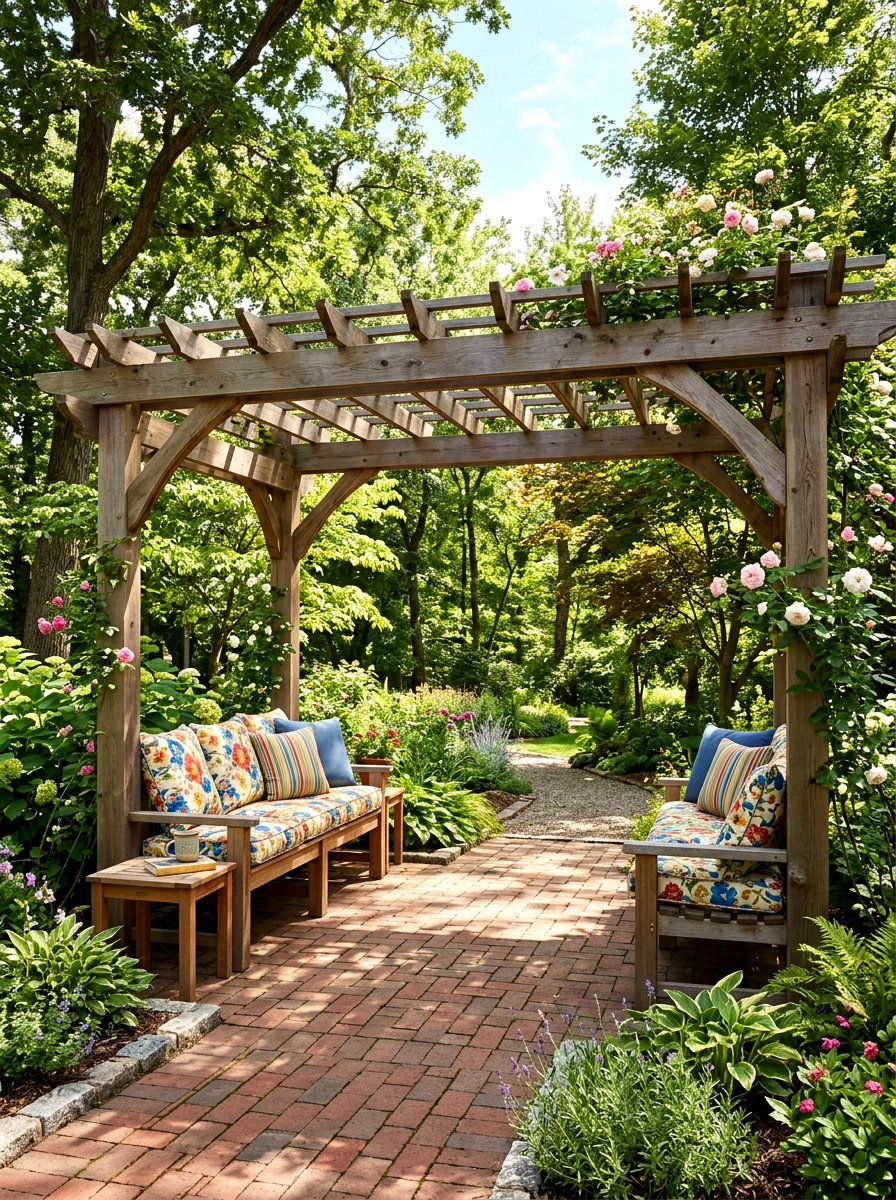 Cedar Arbor With Built In Benches - 25 Spring Arbor Entrance Decor Ideas