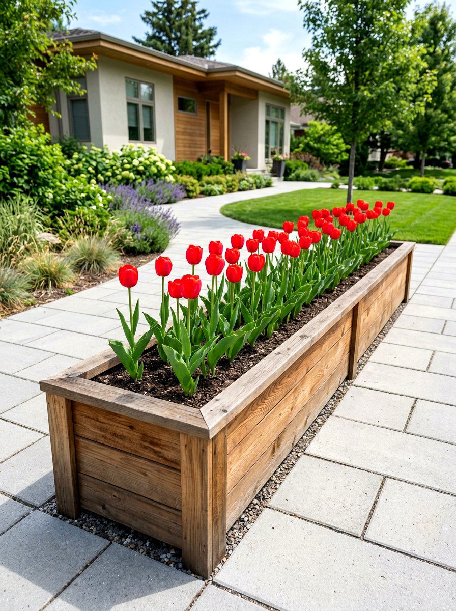 Cedar Wood Planter Box - 25 Spring Sidewalk Planter Ideas