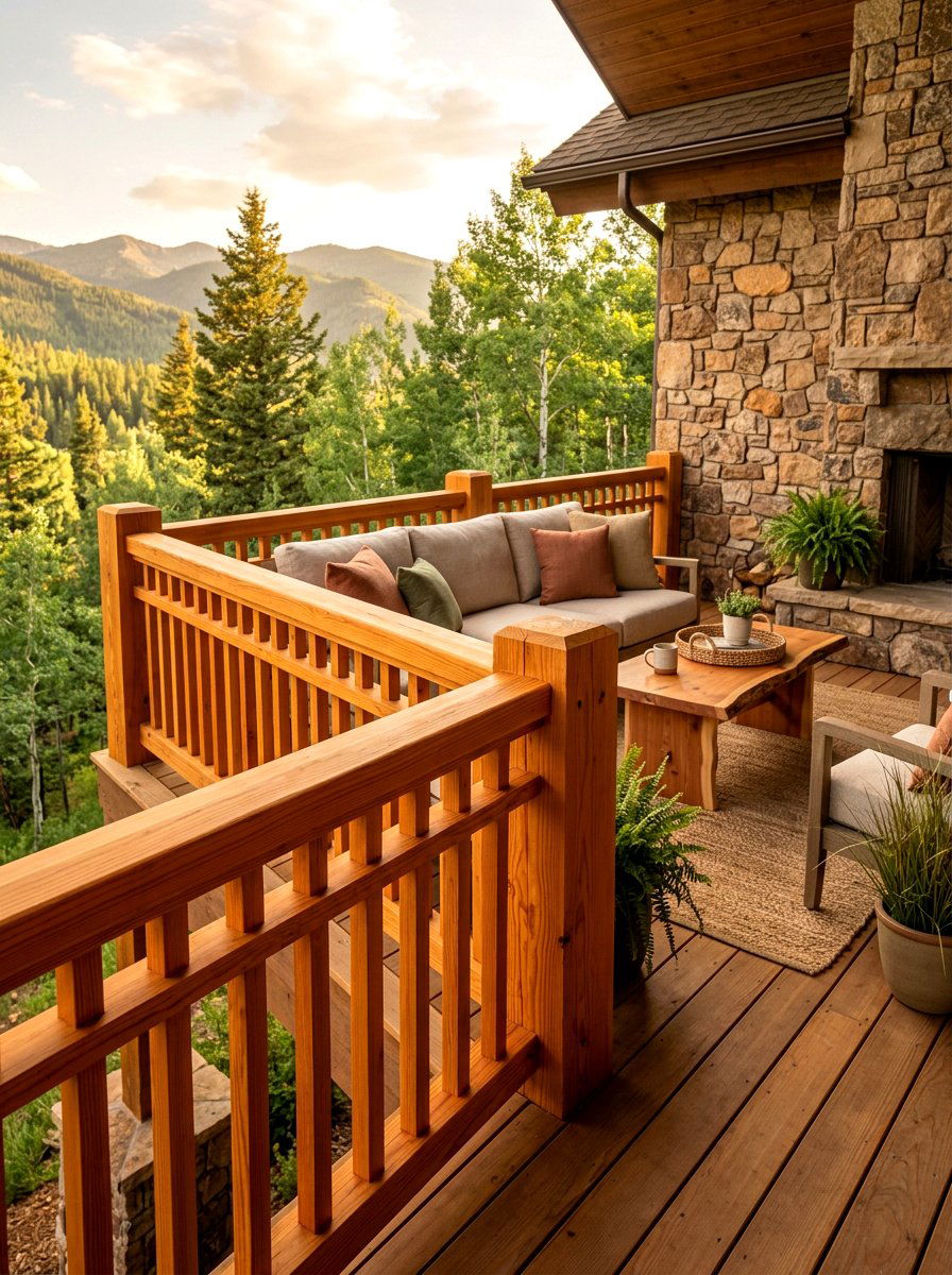 Cedar Wood Railing - 25 Spring Deck Railing Decor Ideas